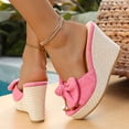 thumbnail image 3 of Womens Wedge Sandals Suede Bowtie Peep Toe Slip on Platform Heels Casual Nonslip Arch Support Summer Mules Slides Pink Size 9, 3 of 8