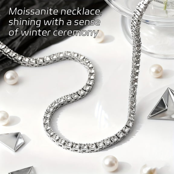 Complete moissanite Tennis Necklace Made with moissanite And 925 Silver -Fits Both Men And Women, Available in Lengths of 18, 20, 22, And 24 Inches