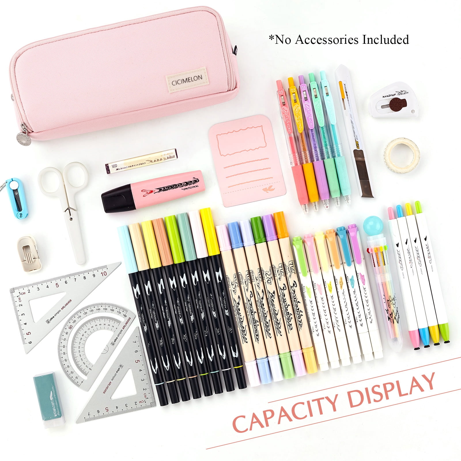 CICIMELON Large Capacity Pencil Case 3 Compartments Pen Pouch Pencil Bag for Students Girls Adults Women (PINK)