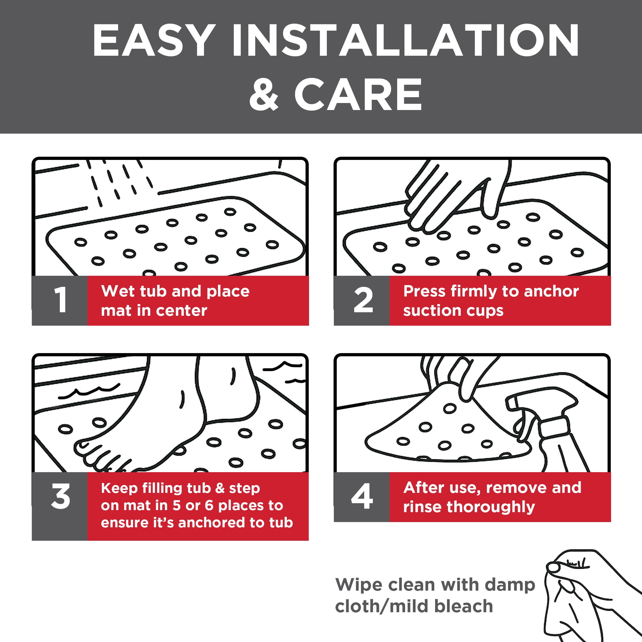 Rubbermaid Soft Foam Tub Mat, Non-Slip Bath Mat with Quick-Drain Holes, BPA-Free TPE, 35.88" x 17", Black
