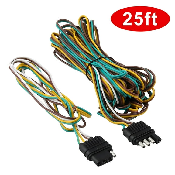 GJX 25' 4 Way Trailer Wiring Connection Kit Flat Wire Extension Harness   Manual   Caps