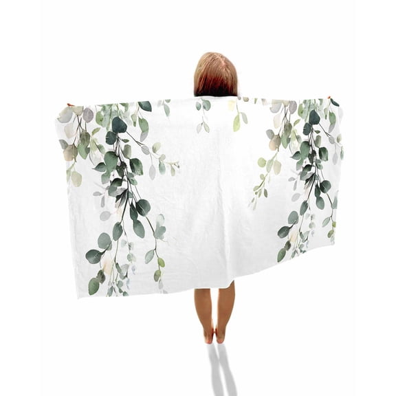 Eucalyptus Leaves Beach Towels Oversized Super Absorbent, Spring Sage Green Summer Botanical Lightweight Bath Towel Quick Dry Sets For Bathroom/Pool/Rv Camping/Beach Play/Gym Room/Picnic 23"x47"