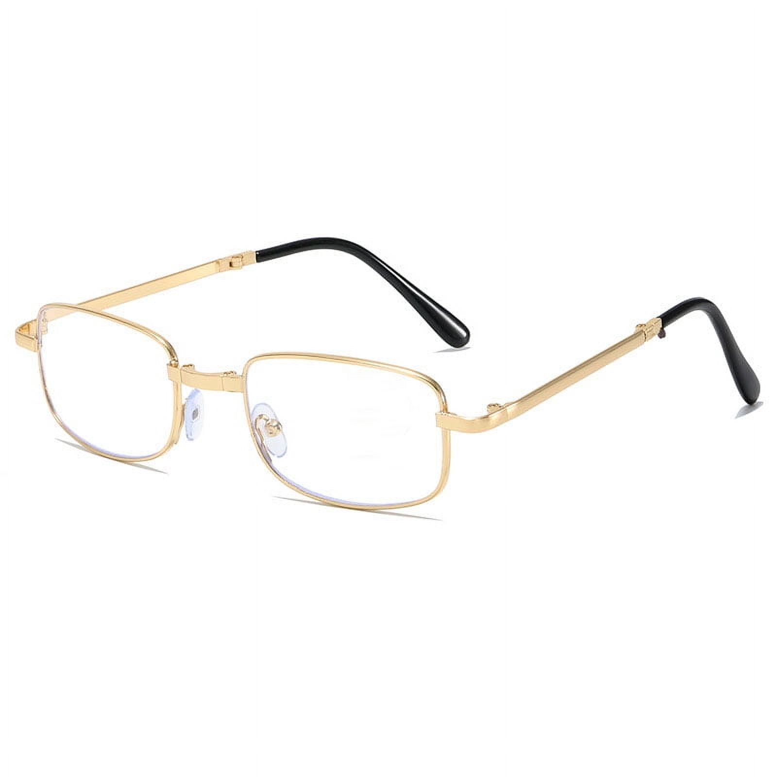 Foldable Bifocal Reading Glasses with Blue Light Protection - Gold Frame, Protective Case Included (200 Degrees, Dual-Focus Anti-Blue Light Lenses)