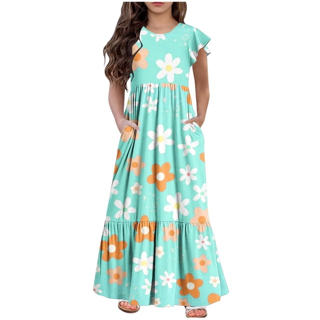 Birdeem Robe à Manches Courtes Col Rond Mode Filles Été Nouvelle Robe à Manches Courtes Col Rond Couleur Unie