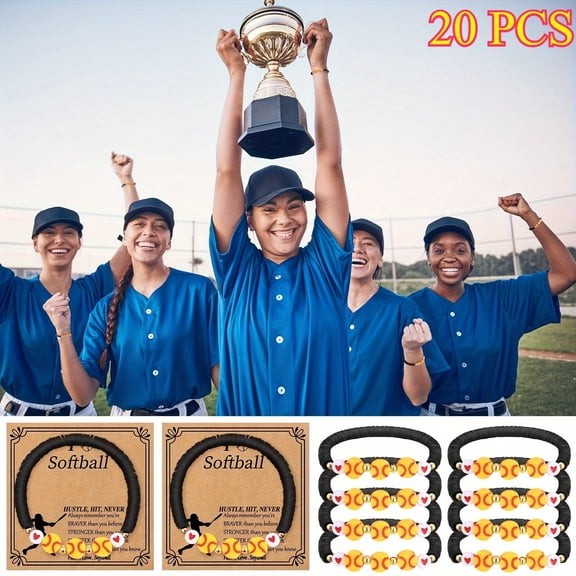 20 Sets Baseball Bracelets with Motivational Cards, Adjustable Sports Bracelets for Team Gifts, Game Day Accessories, Unisex Stretch Bracelets for Baseball & Softball Fans