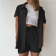 thumbnail image 2 of GILIGEGE Linen Sets for Women 2 Piece Summer Women's Spring and Summer Short Sleeve Shorts Solid Color Cotton Linen Thin Shirt Button Suit Lounge Beach Vacation Two Piece Outfits Tracksuits Black L, 2 of 5