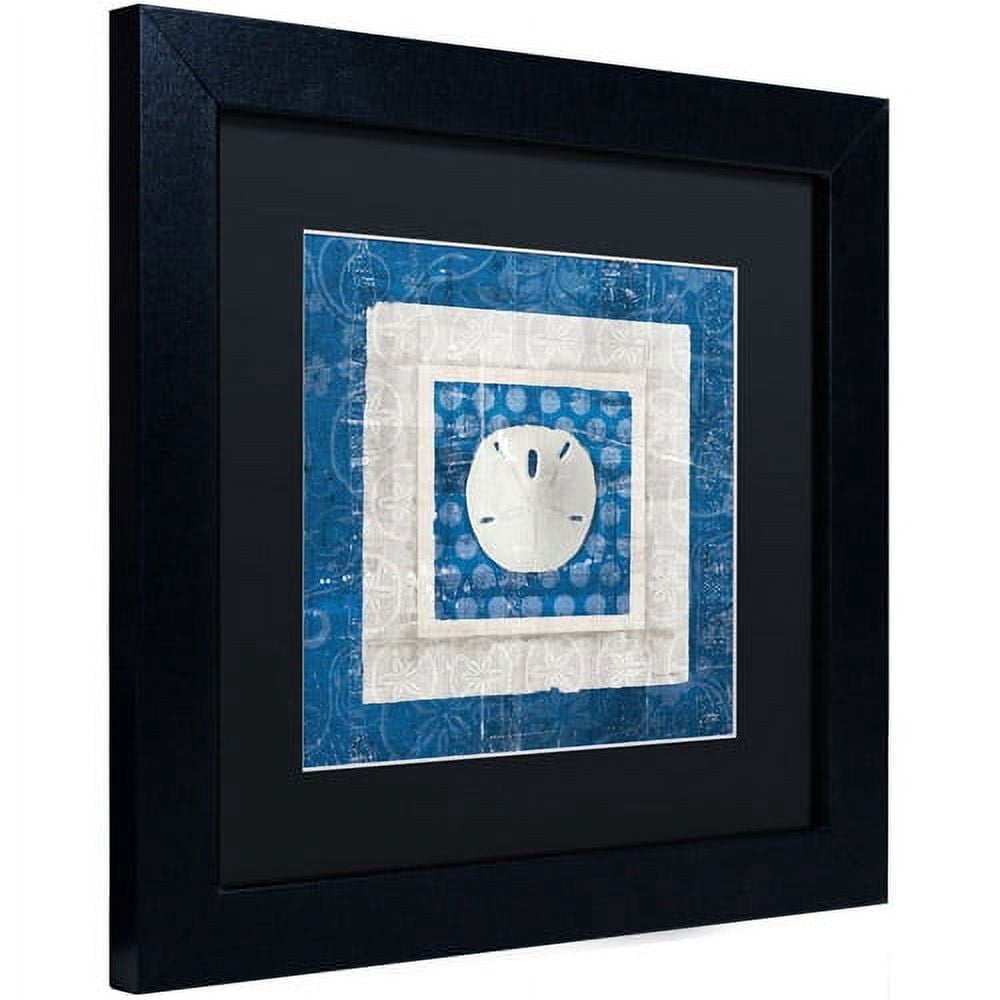 Trademark Fine Art "Sea Shell I on Blue" Canvas Art by Belinda Aldrich, Black Matte, Black Frame