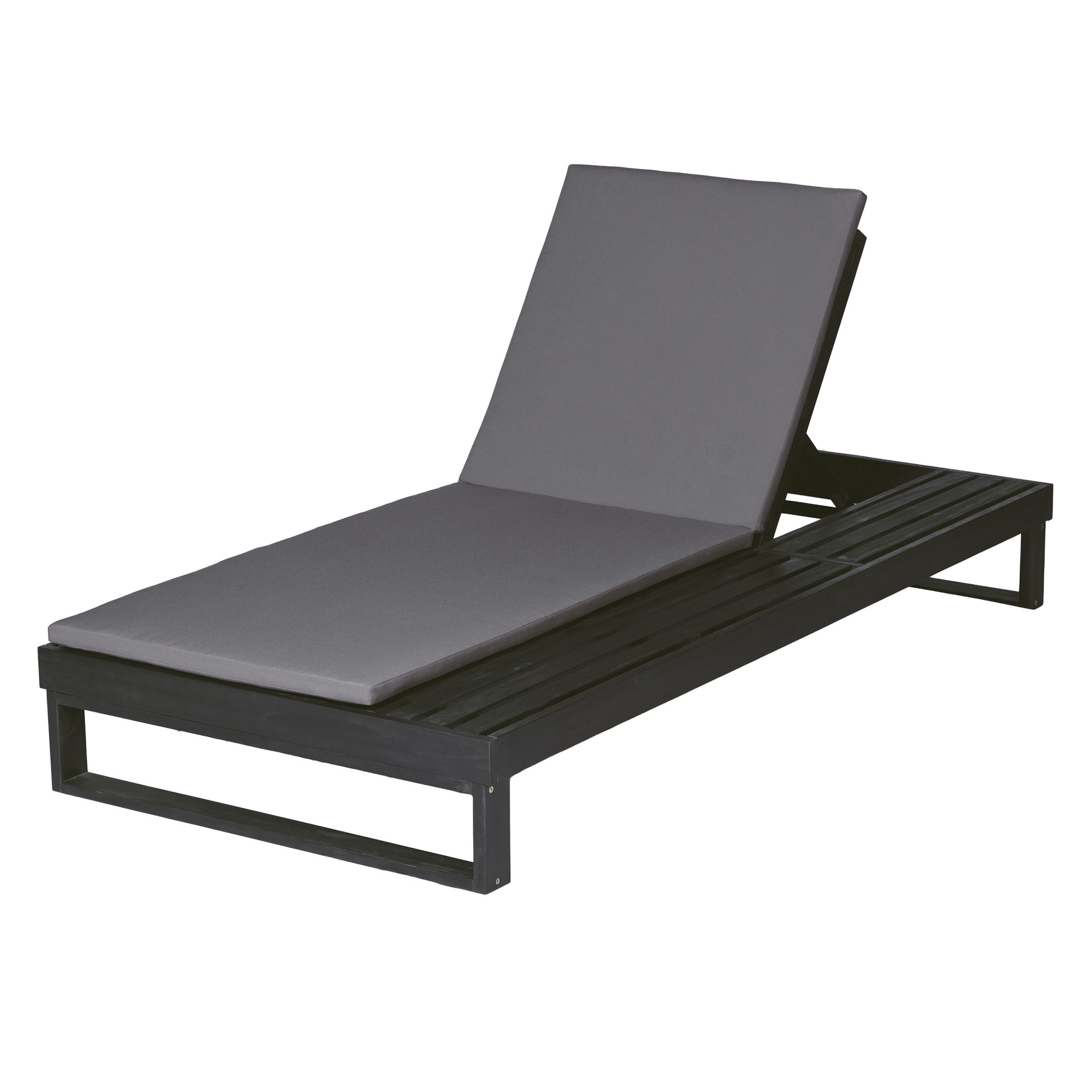 Christopher Knight Home Acacia Wood Chaise Lounge with 1.57" Cushion, Adjustable Recliner, Black + Dark Gray