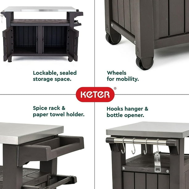 Keter unity xl indoor outdoor serving cart prep station with top storage