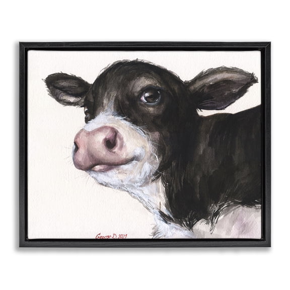 Stupell Industries Rustic Lodge Cow Calf Minimal Black Floating Frame Canvas Art, 21 x 17, by George Dyachenko