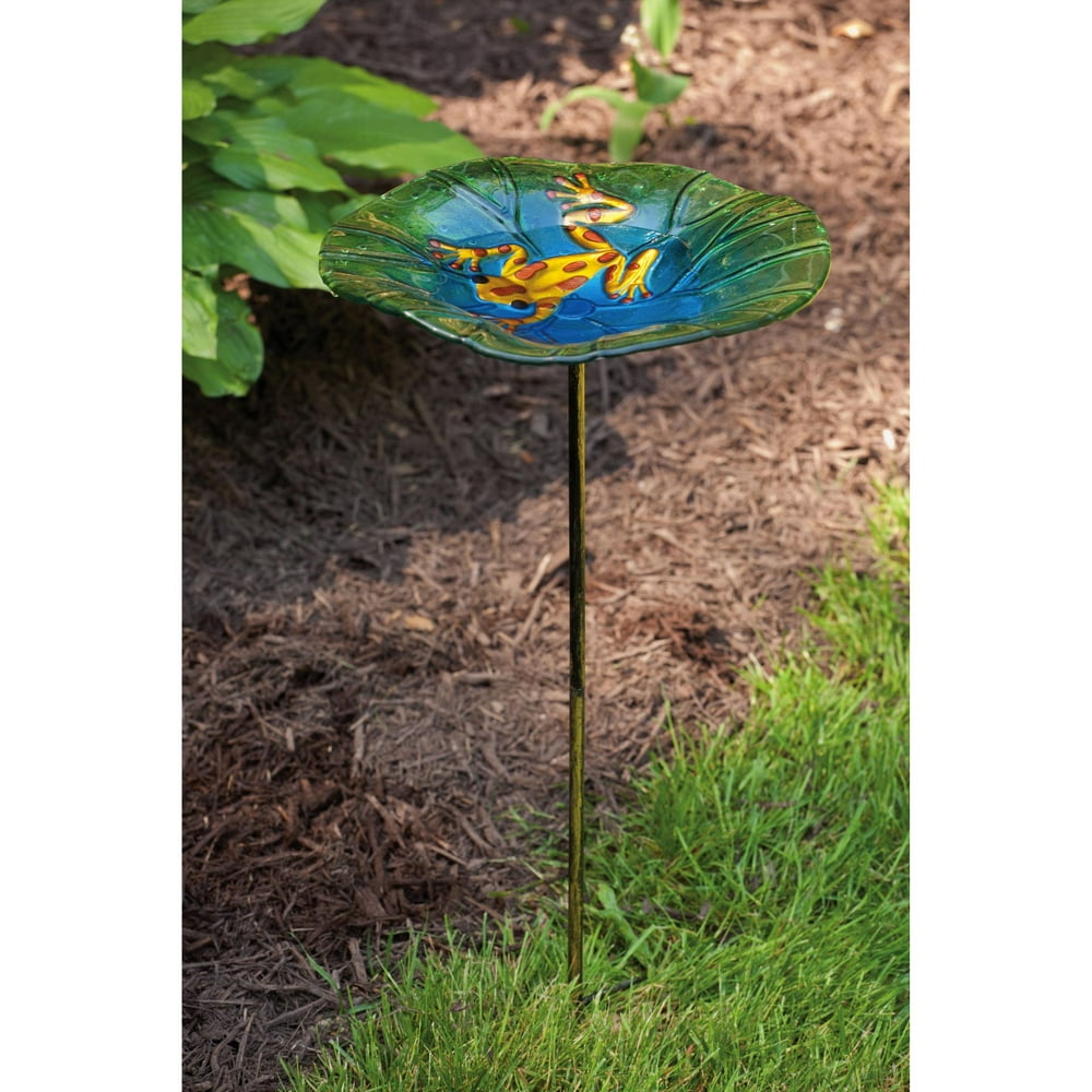 Evergreen Enterprises Frog Glass Bird Bath with Stake