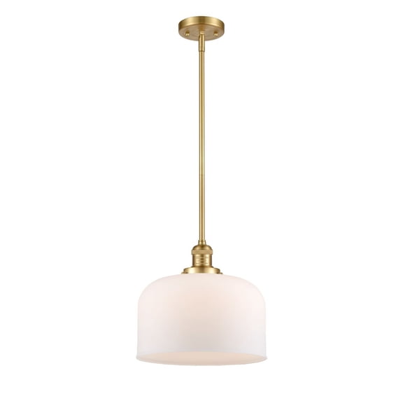Innovations Lighting  Franklin Restoration Bell - 1 Light 12" Stem Hung Mini Pendant Satin Gold/Matte White