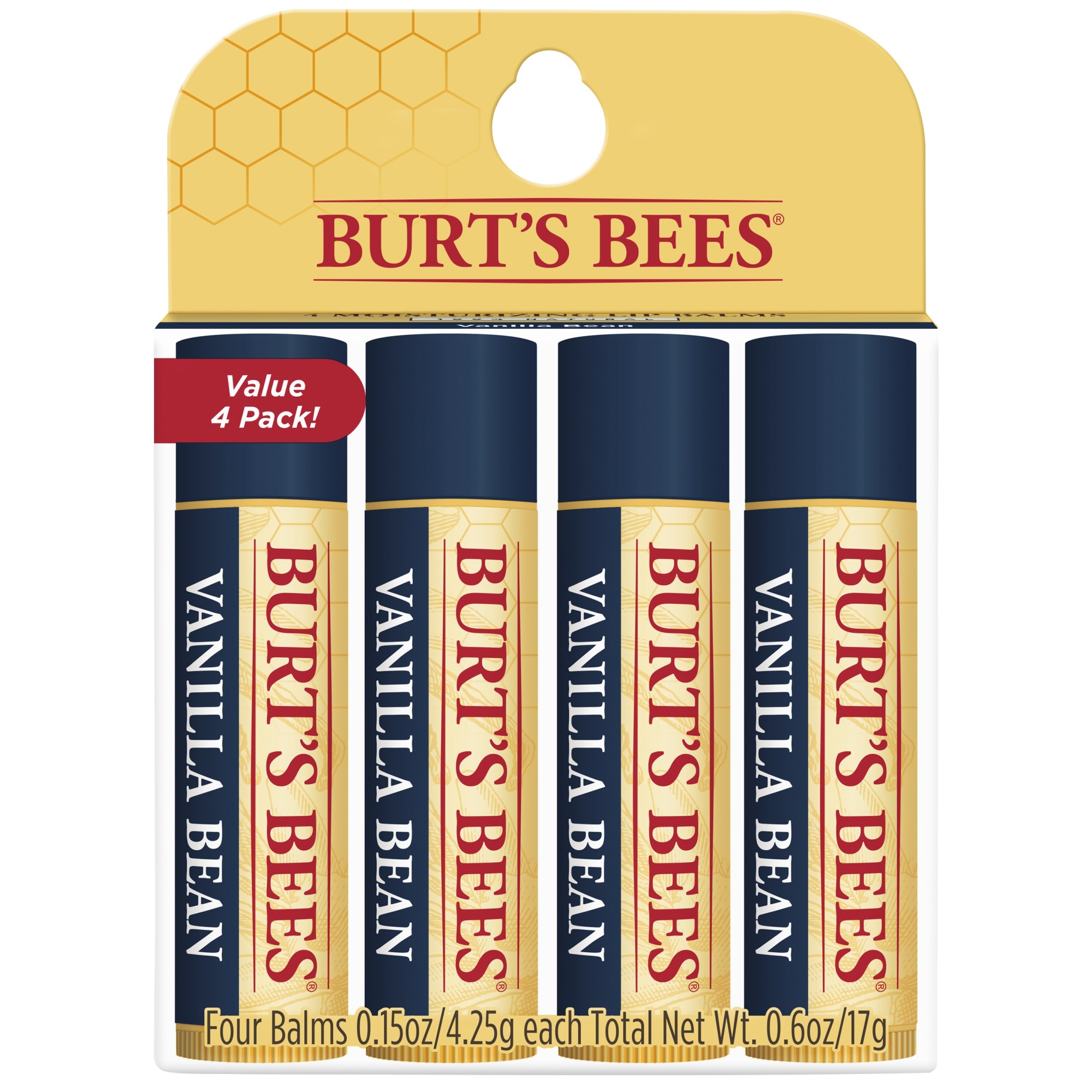 Burt's Bees 100 Natural Moisturizing Lip Balm, Vanilla Bean, 4 Count