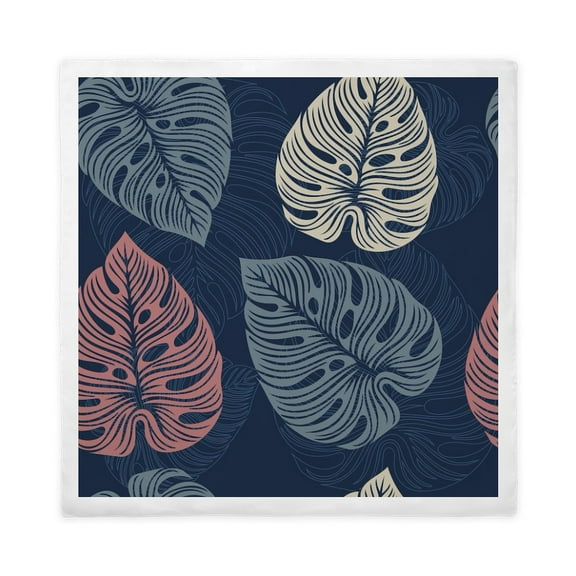 CafePress - Tropical Leaves Navy - Queen Duvet