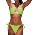thumbnail image 2 of Wancir Women's Bikini Sets Women's High Waisted V-neck Solid Tight Fitting Gathering Split Set Bikini Strap Hanging Neck Swimsuit, 2 of 6