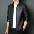 thumbnail image 4 of Chaqueta de cuero genuino para hombre, con cuello alto, de lujo, para otoño e invierno, además de abrigo sencillo y cálido de terciopelo, 4 of 5