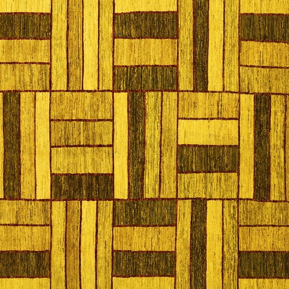 Ahgly Company Machine Washable Indoor Square Abstract Yellow Modern Area Rugs, 3' Square
