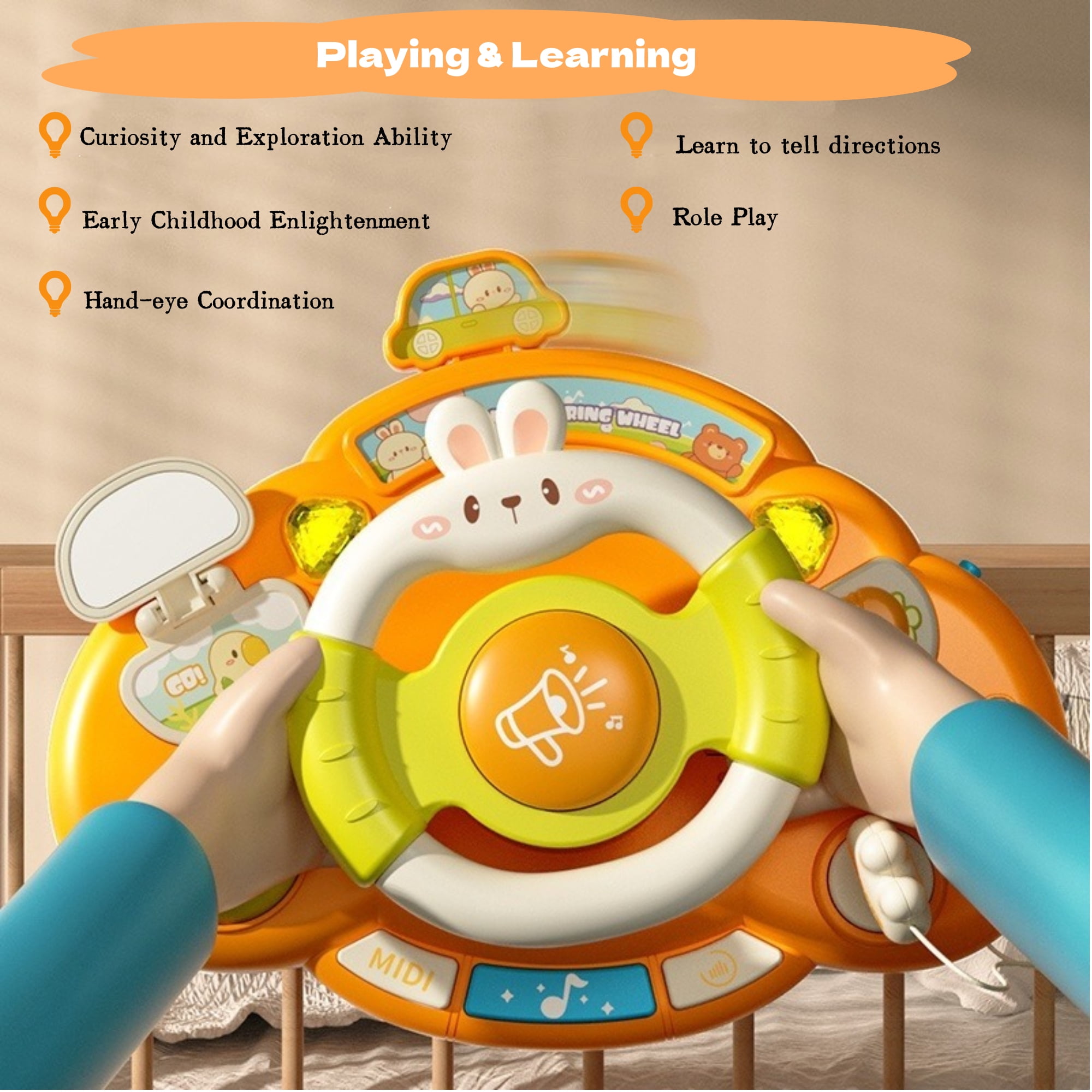 Baby Toys, Baby Activity Station - Turn and Learn Driver with Music & Lights – Sensory Activity Center – Developmental Toys for Babies, Infants – Baby Musical Toys for 6+ Months Boys Girls