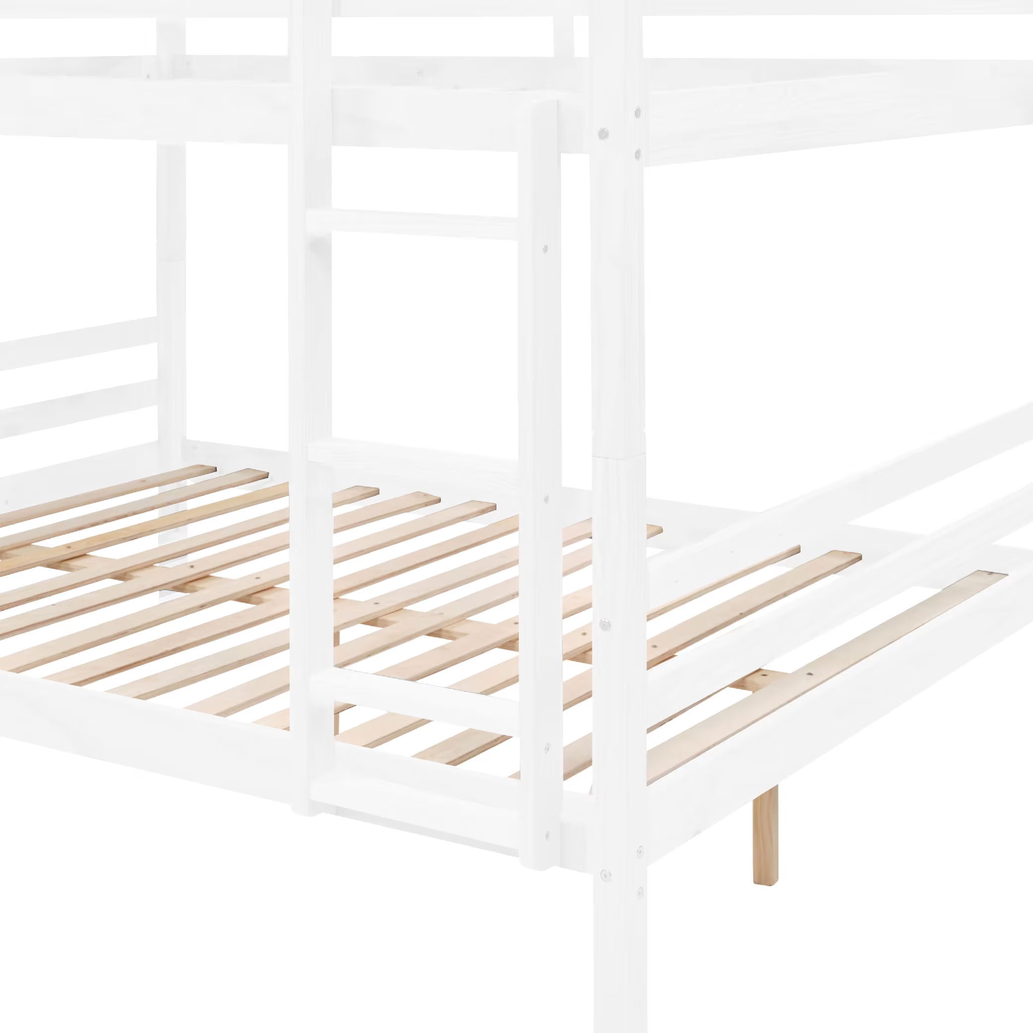 MAYEERTY Full over Full Bunk Bed with Ladder and High Guardrail, Solid Wood Bed Frame, Space-Saving for Kids Teens Dorm Rooms Guest Rooms, No Box Spring Needed