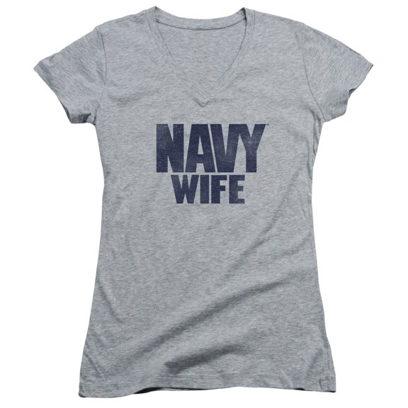 Navy Wife Junior Women's V-Neck T-Shirt Athletic Heather