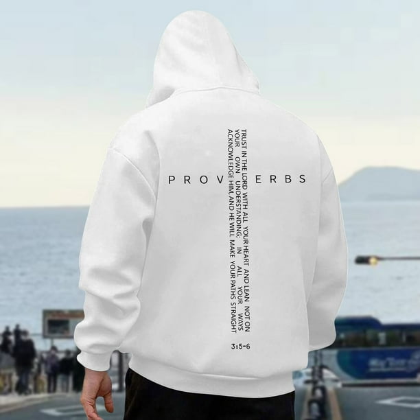 MHFRRA Sudadera con Capucha para Hombre, con Estampado Gráfico de Verso Retro, Media Cremallera, para Uso Informal Blanco