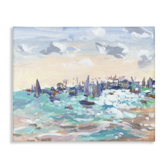 Stupell Industries Sailboats in Rushing Waves Nautical & Beach Painting Wrapped Canvas Art Print Wall Art, 20 x 16