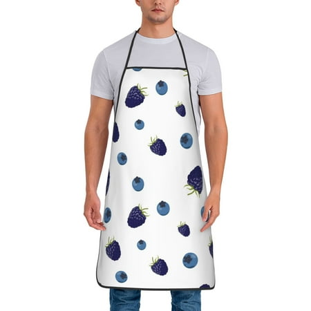 

Adjustable Bib Apron - Blueberry Print berries Waterdrop Resistant Cooking Apron Kitchen Aprons for Men Women