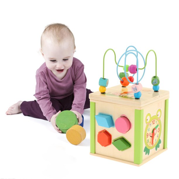 Clasificador de formas de laberinto de de madera para de 1 2 3 sin música Baoblaze Bloques de actividades Bead Maze