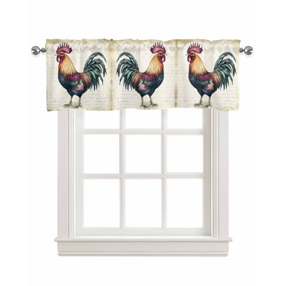Vintage Rooster Kitchen Valances for Windows Farmhouse Linen Window Valance Curtain for Living Room Window Treatment Farmhouse Retro Country Animal Prints Valance Rod Pocket Topper, 60 x 18 Inch