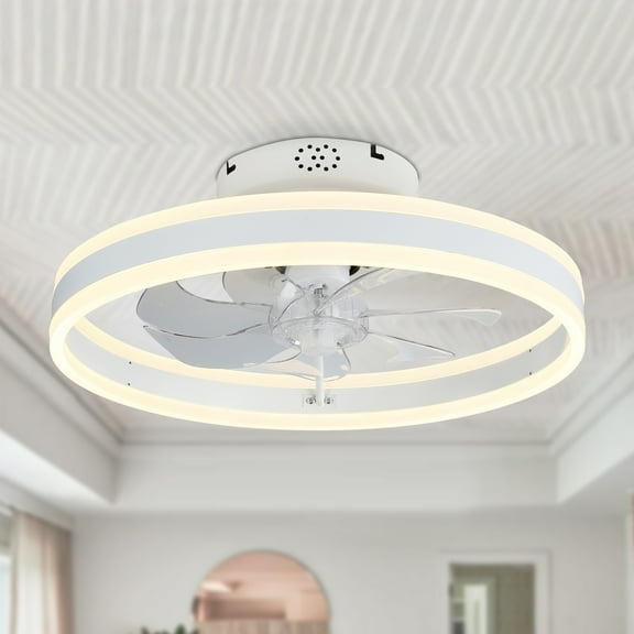 Oaks Aura 19.7” Integrated LED Low Profile Ceiling Fan with Remote Control and Dimmable Lighting
