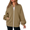 thumbnail image 6 of Womens Zip Up Jacket No Hood Casual Spring Fall Lightweight Oversized Bomber Jacket Trendy Hoodless Sweat Jacket 2XL, 6 of 7
