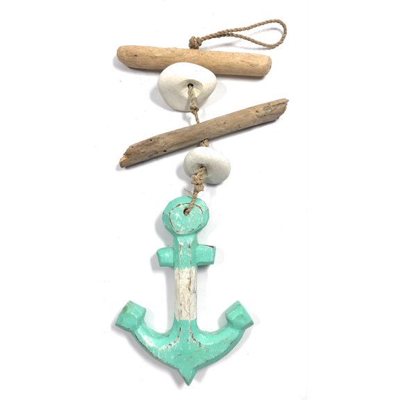 Driftwood Garland Anchor w/ White Stone 12" Turquoise | #lis3101130t