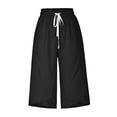 thumbnail image 4 of Mrat Pantalons Capri pour Femmes Taille Élastique Coton Lin Jambe Grand Droite Pantalon à Cordon Jogger Ample Course Entraînement Randonnée Pantalons Raccourcis avec Poches Noir_aa TG, 4 of 7