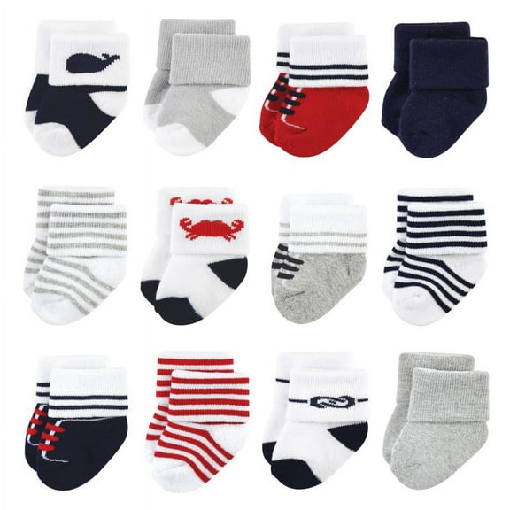 Luvable Friends Infant Boy Newborn and Baby Terry Socks, Nautical, 0-6 Months