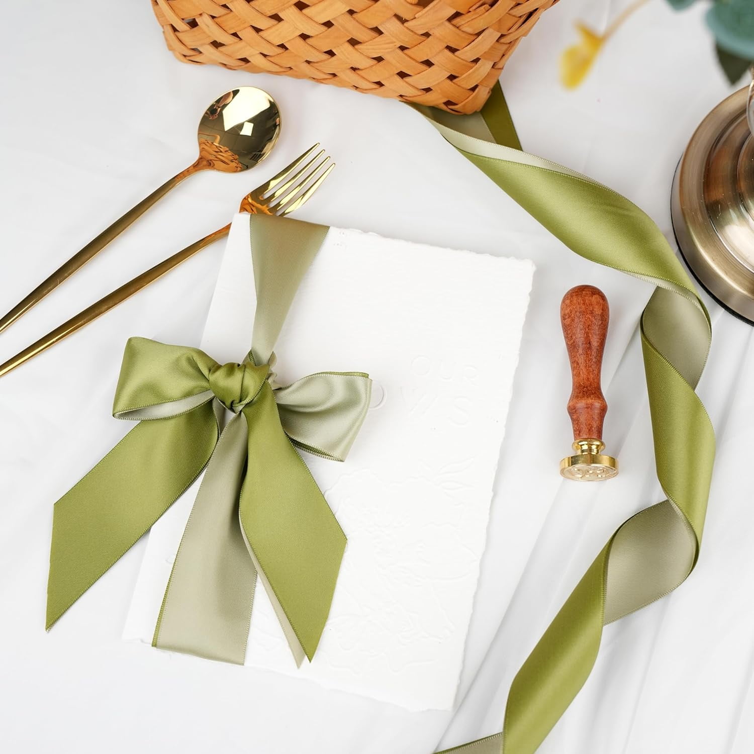 Sage Green Satin Ribbon - 1.5 Inch Double Face, 6 Rolls, 30 Yards - Perfect for Weddings, Crafts, Gift Wrapping & Hair Bows