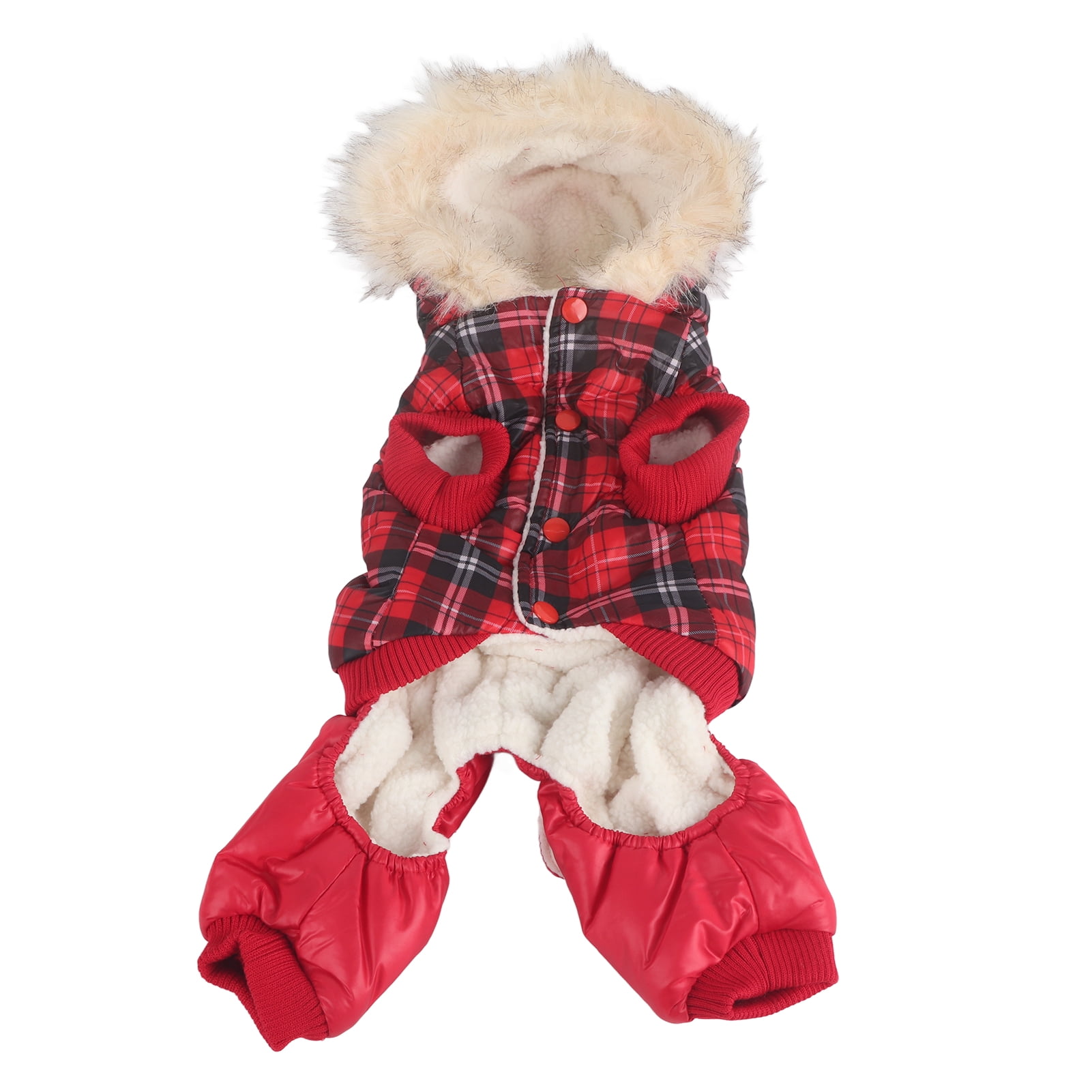 Dog Winter Coat Pet Warm Clothes Padded Comfortable Fleece Hooded For Medium Dogs Red L