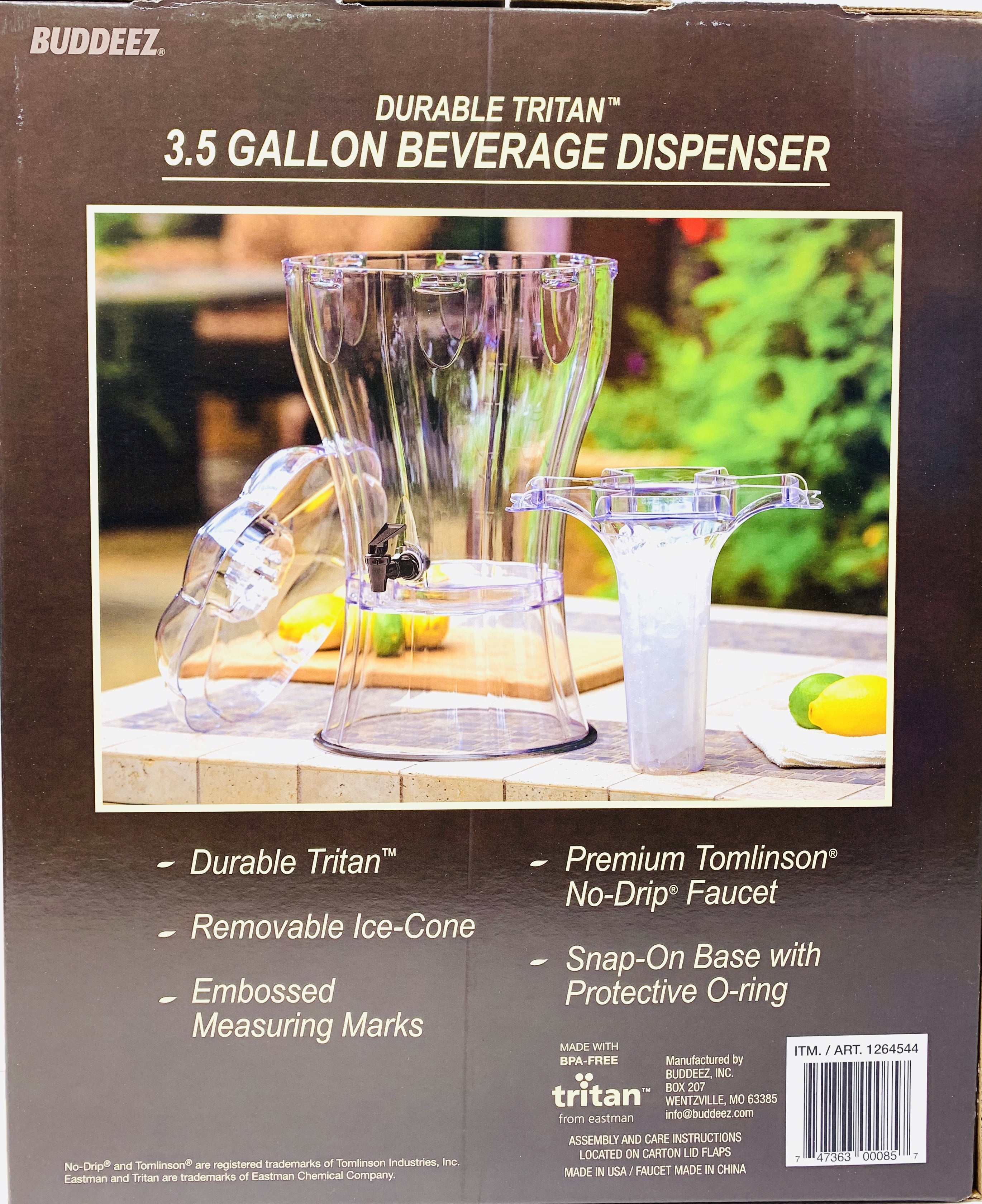 Buddeez Unbreakable 3-1/2-Gallon Beverage Dispenser with Removable Ice-Cone and Bonus Chalkboard ID Tag - Perfect for Parties.