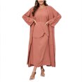 thumbnail image 1 of Abaya pour Femmes Ensemble Trois Pièces Musulman Robe de Prière Islamique Ouverte à l'Avant Cardigan Maxi Fluide Chemise à Manches Courtes et Jupe, 1 of 3