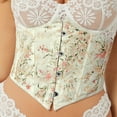 thumbnail image 2 of Fiaer Corset Tops for Women Floral Print Lace up Boned Underbust Retro Waist Push up Bodysuit Bustier Beige XS, 2 of 9