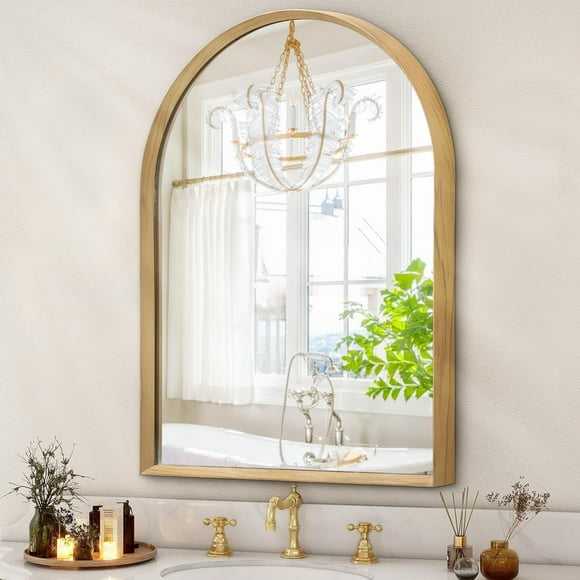 ERDS-Arched Mirrors for Wall, Brushed Metal Frame Mirror, Arch Bathroom Vanity Mirror for Living Room Bedroom Mantel Entryway Home Decor Aluminum Alloy Frame 36"x24"