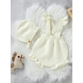 thumbnail image 4 of SAYOO Baby Girls Suspender Pants with Hat, Adjustable Straps Plain Knitted Ruffle Overalls, High Waist Short One-Piece Jumpsuit, 4 of 9