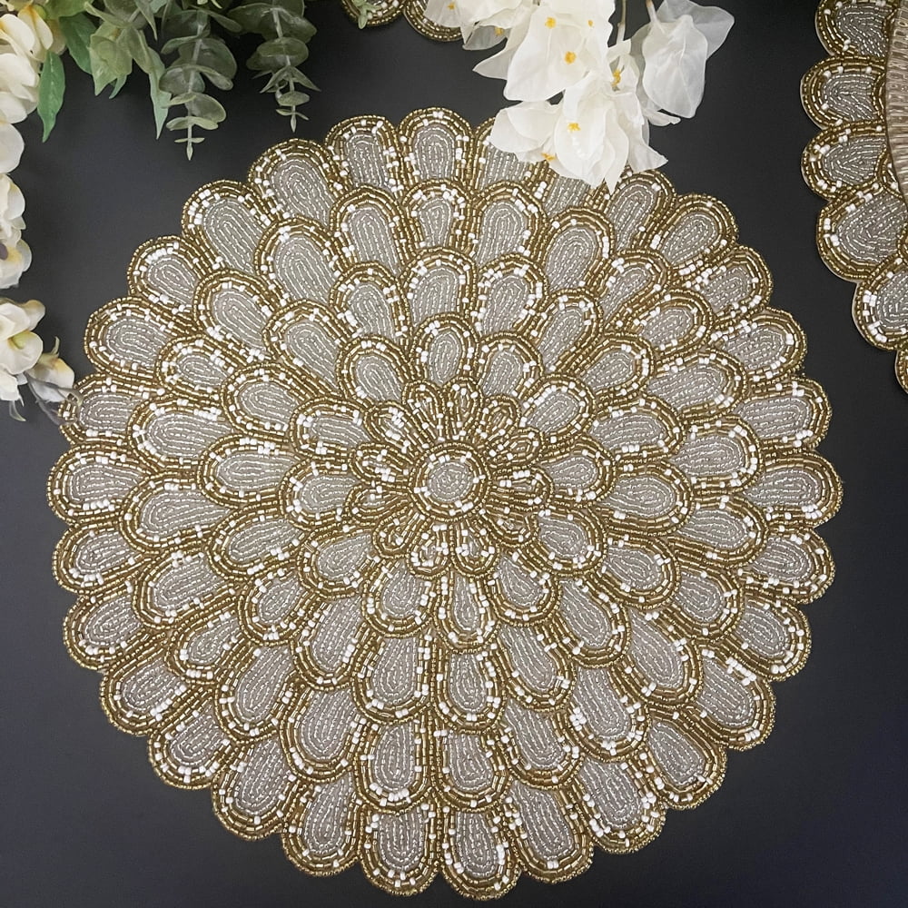 Enliven, Set of 2, Handmade placemat, beaded round table placemat