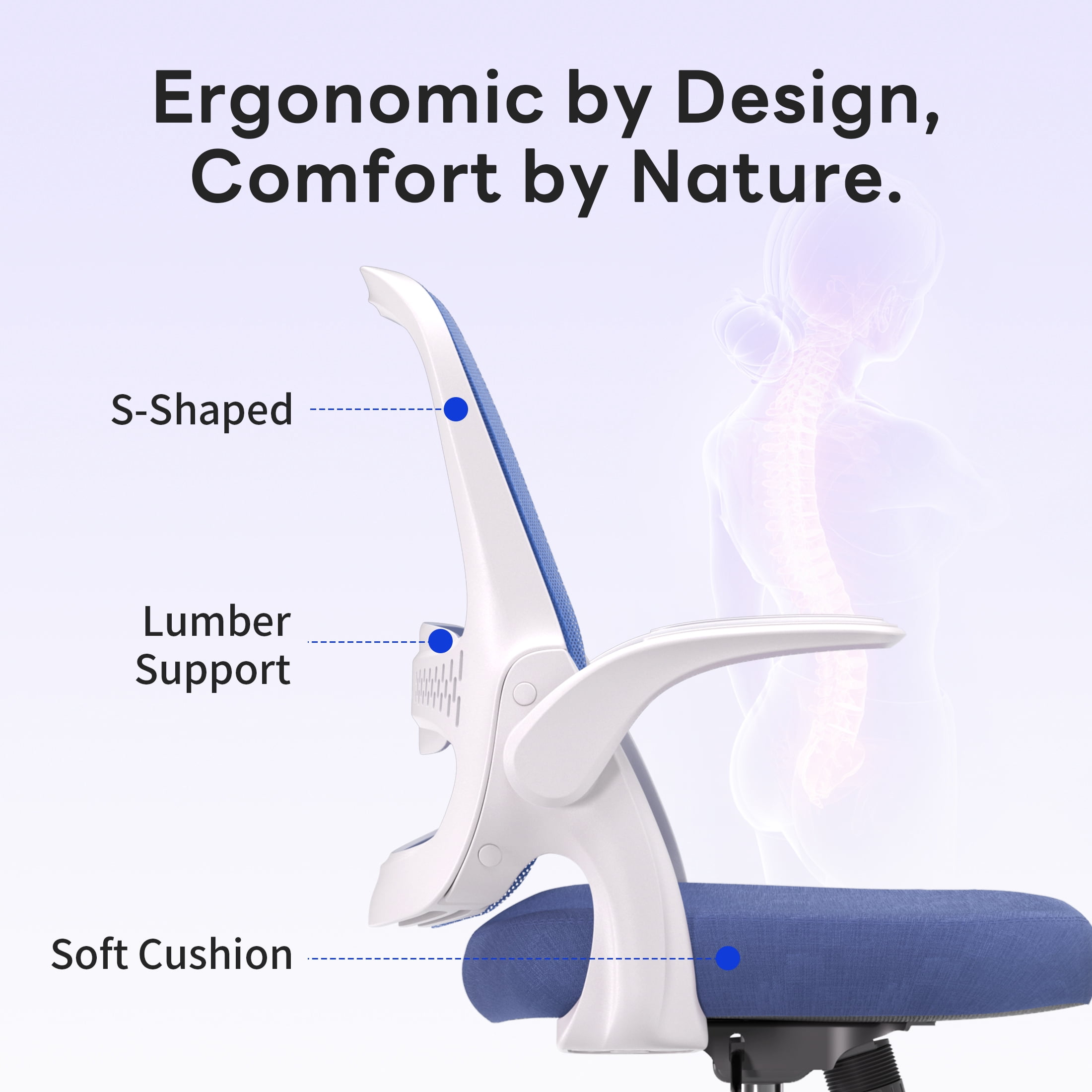 TMV Ergonomic Mesh Office Chair - High Back Gaming Desk Chair, Computer Chair with Lumbar Support & Wheels, Modern Vanity Chair for Home Office,Living Room,Bedroom,Blue