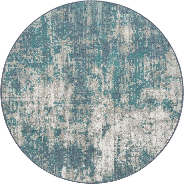 Unique Loom Outdoor Coastal Looped Pile Area Rug 7' x 7' Round Blue/Ivory