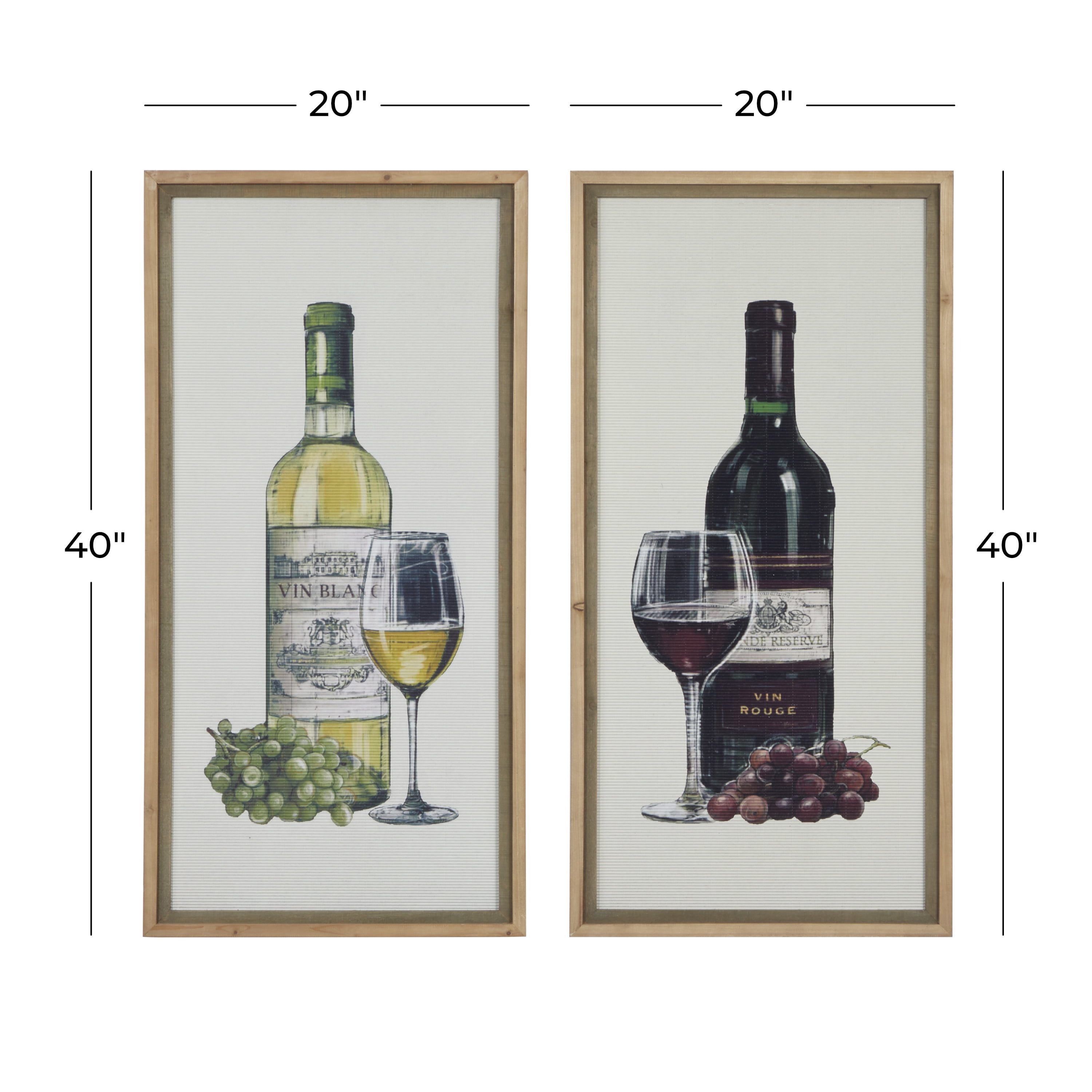 DecMode Indoor Brown Wood Farmhouse Wine Framed Wall Art, Set of 2