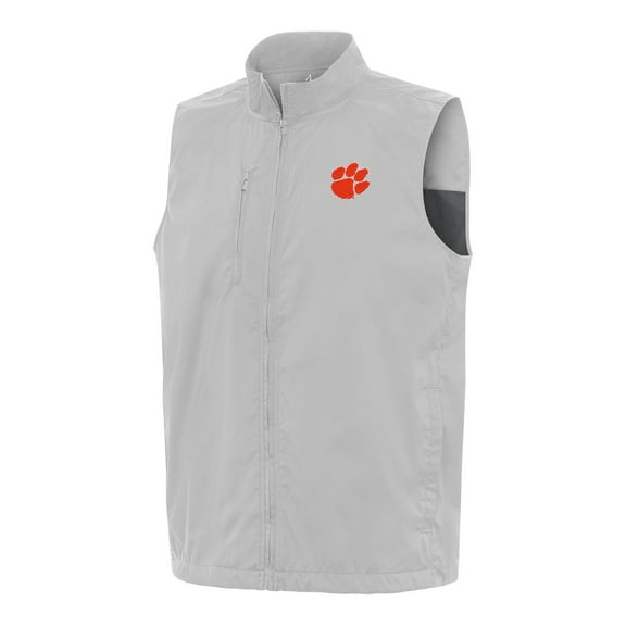 Men's Antigua  Heather Gray Clemson Tigers Brisk Full-Zip Vest