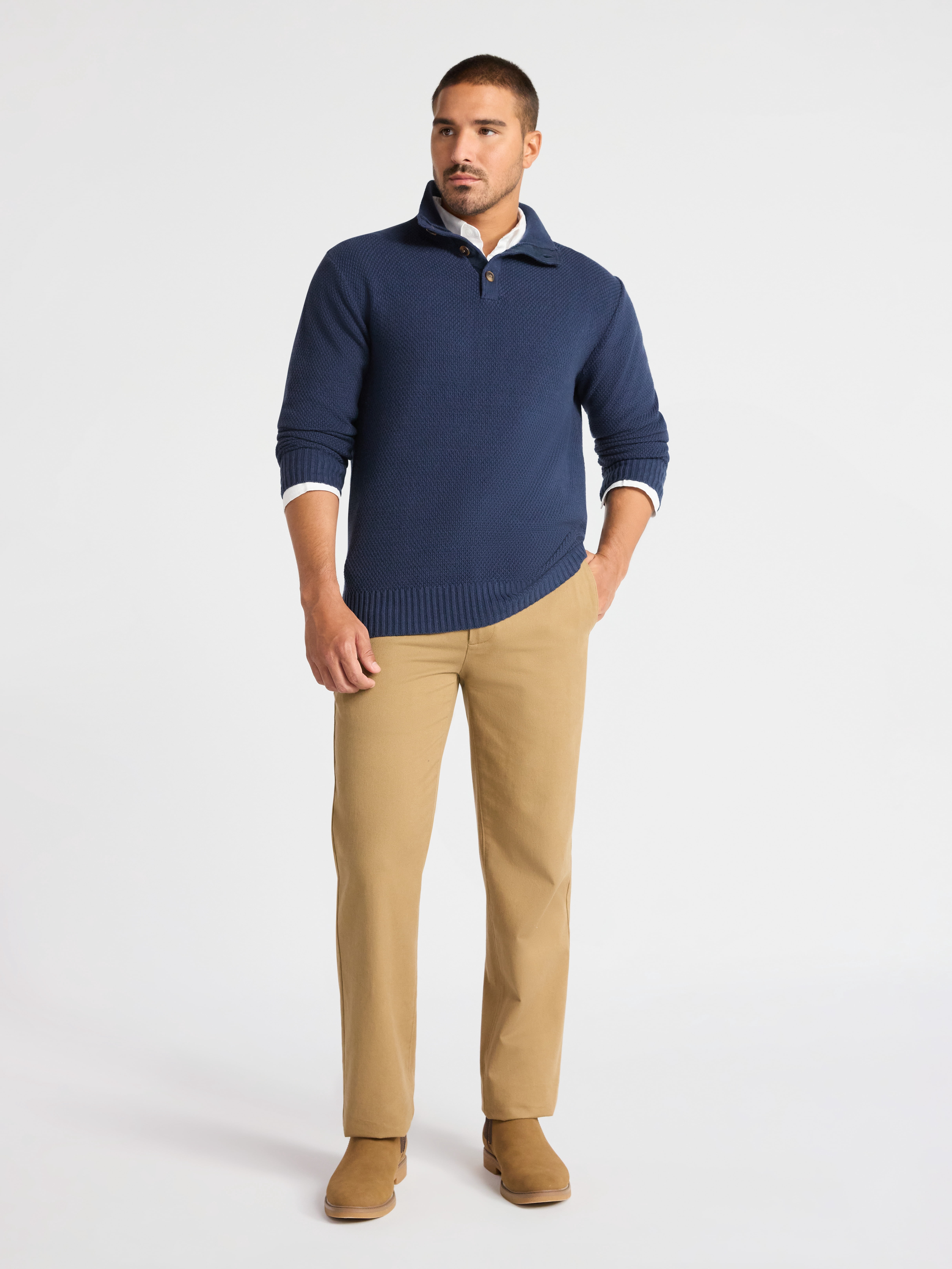 George Men's & Big Men's Button Mock Neck Sweater with Long Sleeves, Midweight, Sizes S-3XL