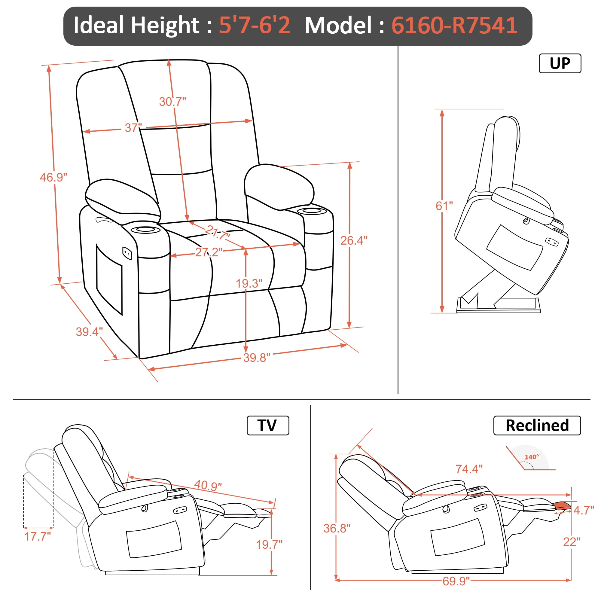 MCombo Large-Wide Power Lift Recliner Chair with Massage and Heat for Big and Tall Elderly People, Faux Leather R7541 (Beige, Large-Wide)