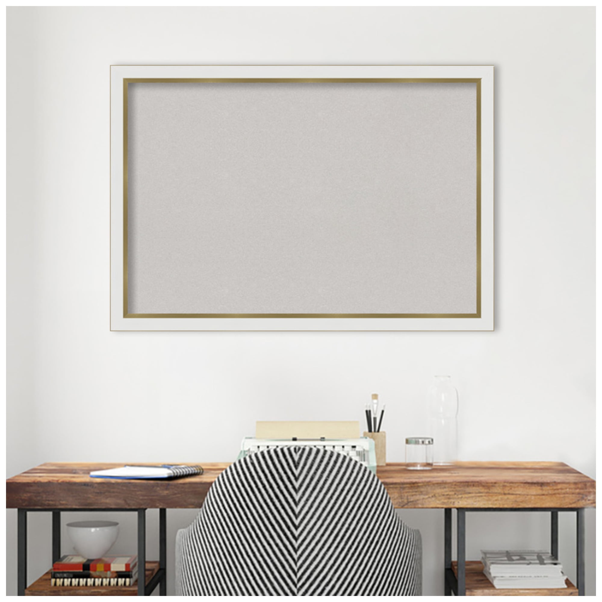 Amanti Art Grey Cork Board Framed Eva White Gold Narrow Bulletin Board 39 in. x 27 in.