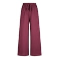 thumbnail image 4 of LEKWK Womens Wide Leg Pants Drawstring Elastic Baggy Pants Loose Fit Casual Pants Breathable Soft Summer Beach Vacation Lounge Outfits, 4 of 7